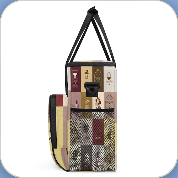 Set of Coffee Icons Maker Carring Bag Travel Carrying Storage Tote Compatible with Keurig K-Mini or Plus Portable Single Serve Brewer Case Pockets for K-cup Pods