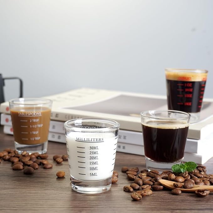 Shot Glasses Measuring cup 2018 Liquid Heavy Glass Wine Glass Espresso Shot Glass 26-Incremental Measurement 1oz, 6 Tsp, 2 Tbs, 30ml (2 pack-red 30ml)