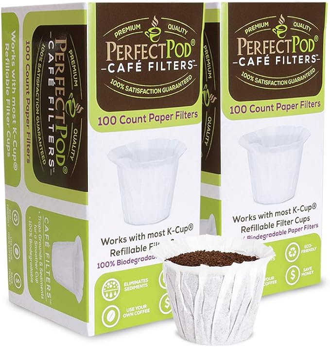 Cafe Filters Paper Liners for Reusable K Cup Coffee Pods by Perfect Pod - Fits All Brands, Compatible With All Refillable Capsules - Disposable Paper Filters (200-Ct)