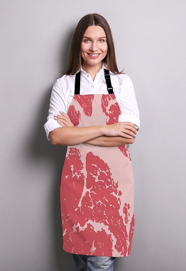 Beef Texture Apron for Women and Men, Adjustable Kitchen Chef Apron for Cooking Baking - Cute Birthday, Anniversary, Mother's Day Apron Presents for Mom Wife Girlfriend Aunt Grandma