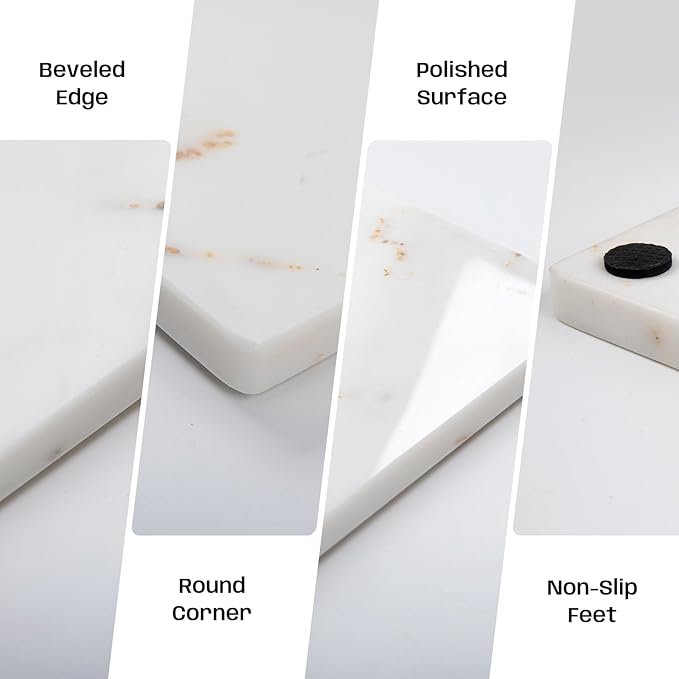 White Marble Cutting Board, Marble Slab Pastry Board With Non-Slip Feets For Baking, Cheese, Charcuterie, Chocolate, 12x20 Inch, Pack Of 1 Piece