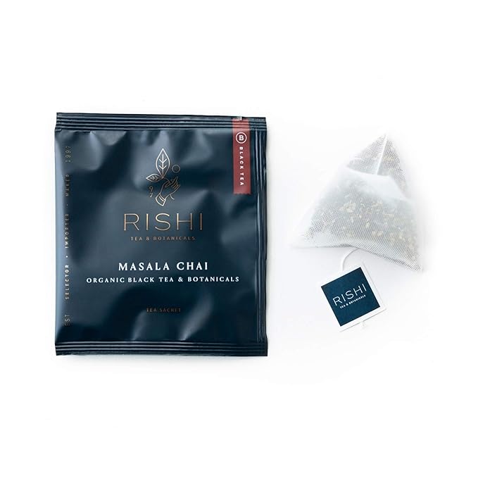 Rishi Tea Masala Chai Black Sachet Tea Bag Blend - Organic, Assam with Whole Spices, Energizing & Caffeinated - 50 Count