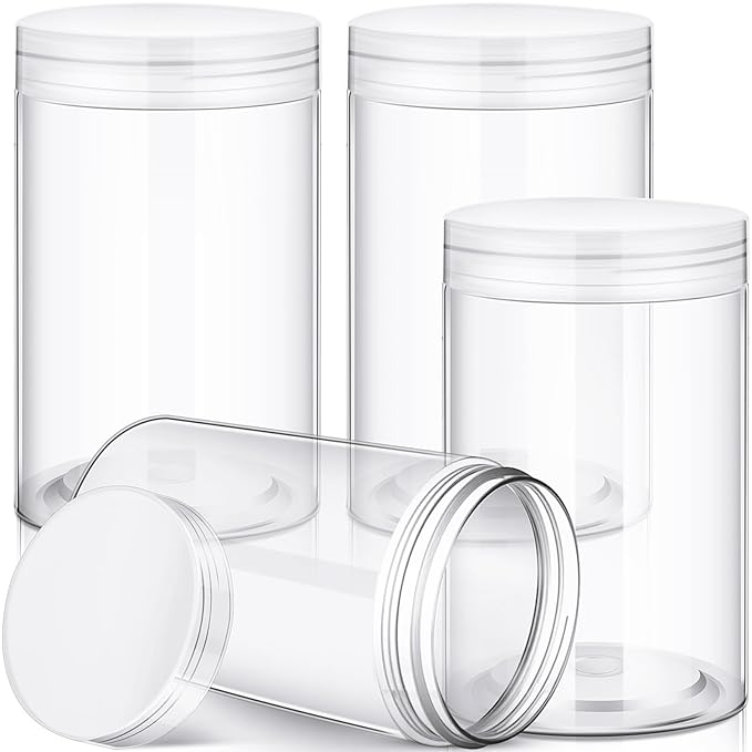 Patelai 4 Pieces Round Wide-mouth Leak Proof Plastic Container Jars with Lids for Travel Storage Makeup Beauty Products Face Creams Oils Salves Ointments DIY Making(12 Ounce,Clear)