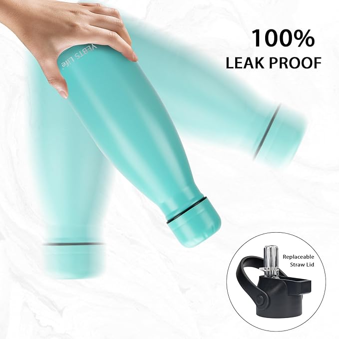 Insulated Water Bottle,12oz Stainless Steel Water Bottles with straw lid, Metal Sports Water Bottles for Boys,Girls, Double Wall Vacuum BPA-Free Flask for School, Sports & Travel-Turquoise