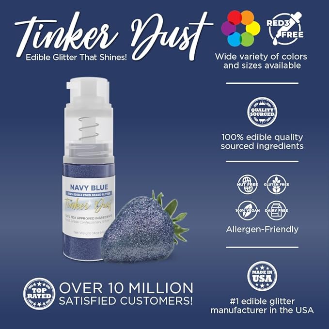 Bakell - Navy Blue Tinker Dust (4g, 1x Mini Spray Pump) Edible Glitter for Food, Desserts, and Beverages!