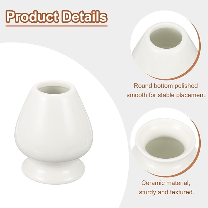 HARFINGTON Ceramic Chasen Stand 70mm Matcha Whisk Holder Teas Set Whisks Stand Traditional Matcha Tea Chasen Holder Tea Set Accessories for Tea Tasting, White
