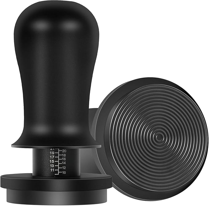 PUSEE 58.5mm Espresso Coffee Tamper with Double Spring Calibrated, Handle Tamper 30lbs Pressure with Titanium Coating Stainless Steel Ripple for Espresso Machine Accessories 58.5mm Tamper, Black