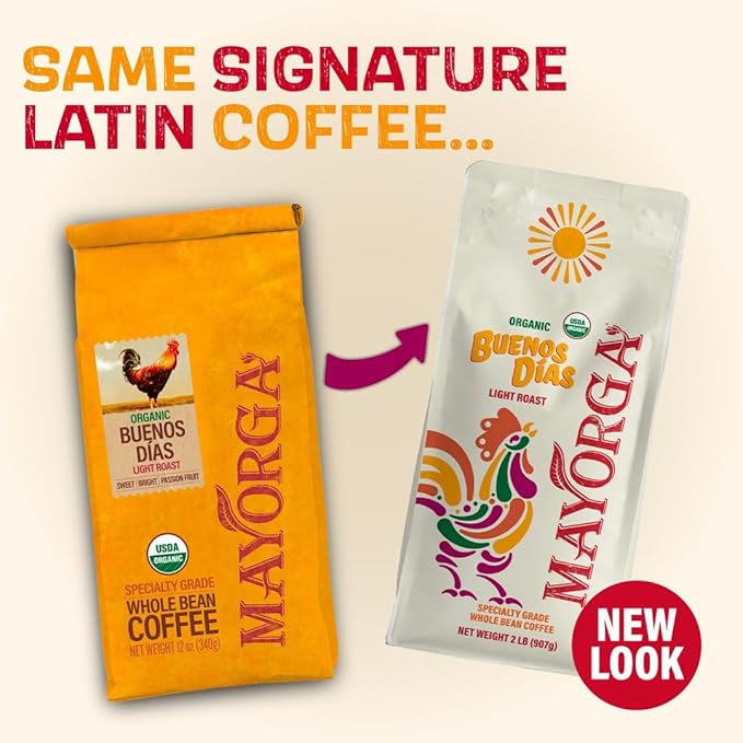 Mayorga Organic Coffee 2lb Buenos Dias - Light Roast Whole Bean Coffee Specialty Grade, 100% Arabica, Slow Roasted, Citrusy and Sweet Flavor with Low Acidity - USDA Organic, Non-GMO, Kosher