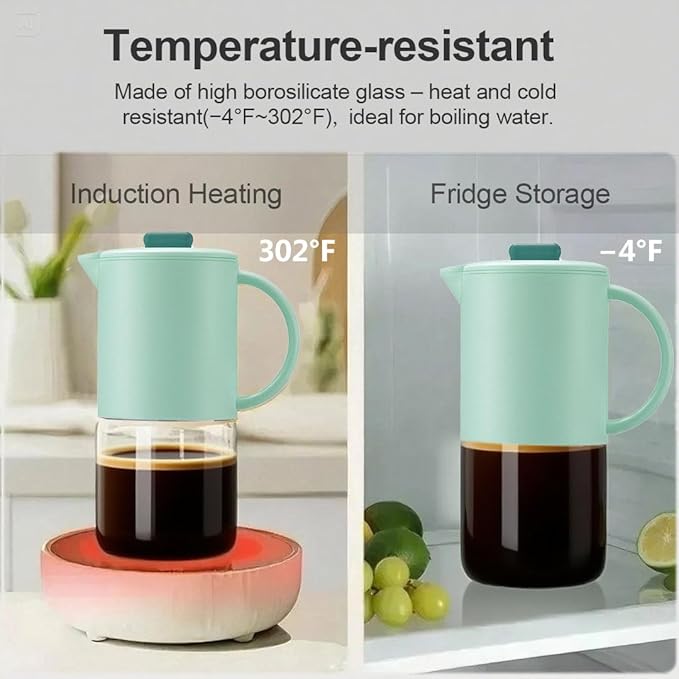 Delove Cold Brew Coffee Maker with Auto Spout – Shatterproof Plastic Shell, Wide Mouth Design – 62 oz (1.9 Quart) Iced Tea Glass Carafe with Removable Removable Mesh Filter (1, Light blue)