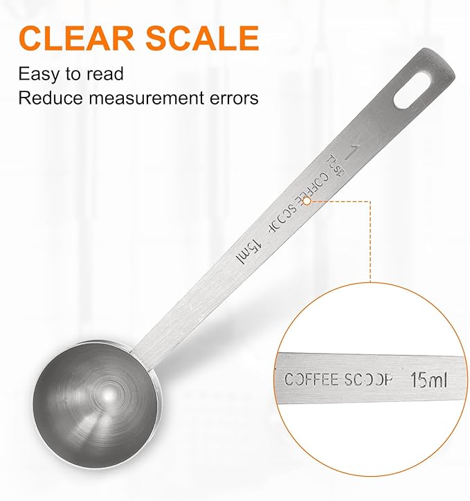 HARFINGTON 3pcs Coffee Scoop Spoon 1tbsp (3tsp, 15ml) 304 Stainless Steel Long Handle Teaspoon/Tablespoon Measuring Spoons Scoops for Tea Sugar Kitchen, Silver