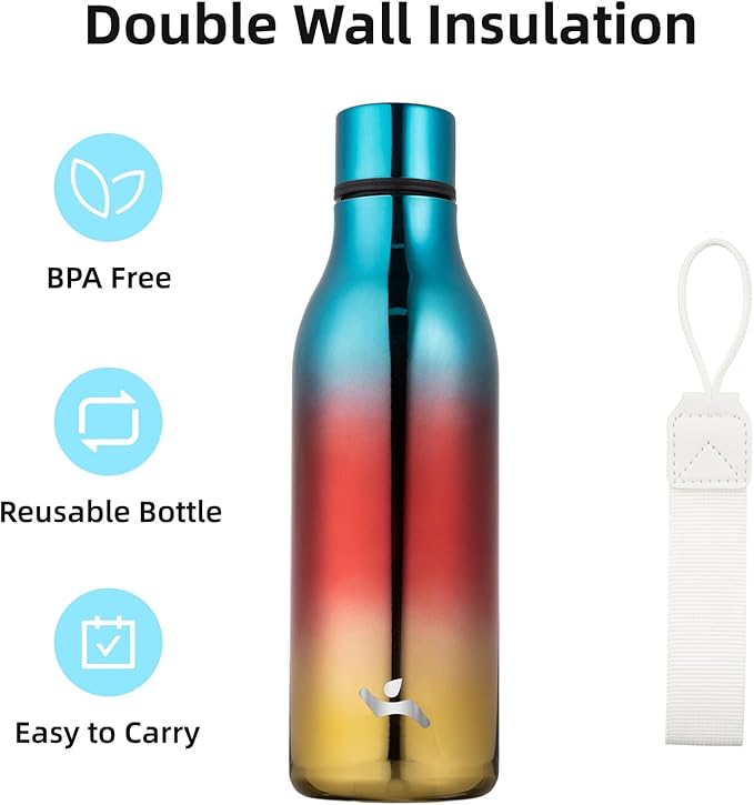 Insulated Water Bottle with Strap,18 oz Double Wall Stainless Steel Vacuum Bottles Metal Water Flask,Caribbean Sunrise
