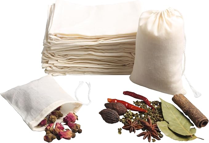 Eketirry Spice Bags, 10pcs Reusable Empty Tea Bags, Muslin Strainer Bags, Soup Bags for Cooking, Natural Cotton Fine Mesh Cheesecloth Bags for Cold Brew Coffee(2 x3Inch)