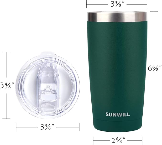 SUNWILL Travel Coffee Mug with Lid, 20 oz Tumbler Set of 2, Insulated Stainless Steel Cup for Drinks， Water, Tea, Powder Coated Forest Green & Plum