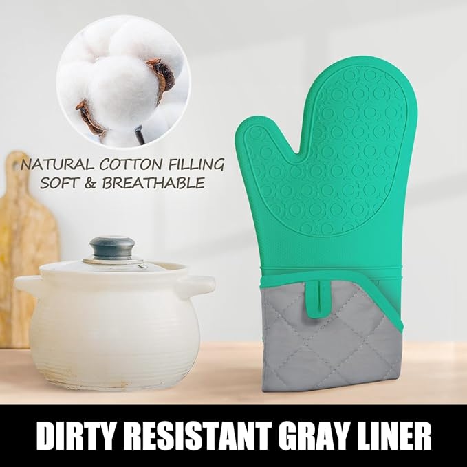 Rorecay 6pcs Oven Mitts and Pot Holders Sets Heat Resistant 500 Degrees, Non-Slip Silicone Hot Pads Potholders for Kitchen Baking Cooking, Extra Long Oven Gloves Quilted Liner, Jungle