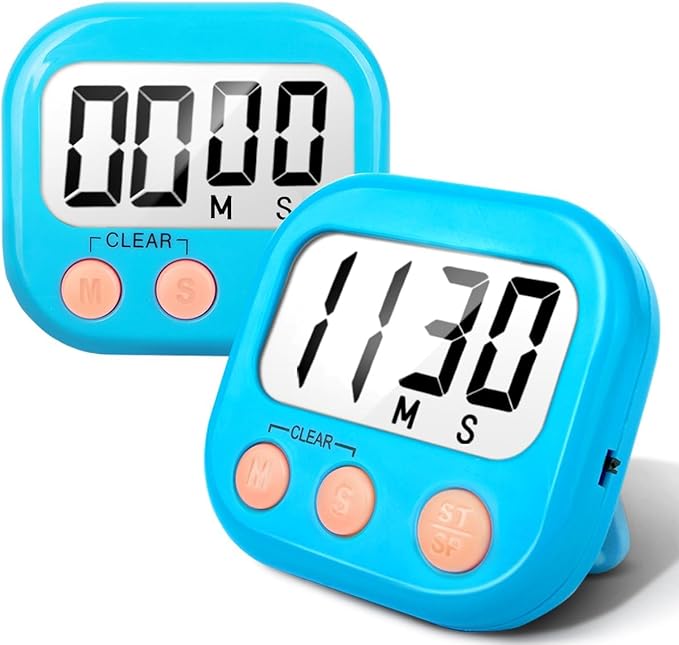 2 Pack Kitchen Timers Loud Ring Digital Timers for Cooking Magnetic Blue