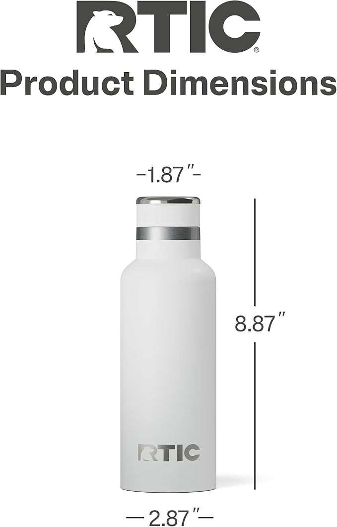 RTIC 16oz Journey Bottle Metal Stainless Steel Vacuum Insulated, BPA Free, Reusable, for Water, Hot and Cold Drinks, Travel, Sports, Camping, White