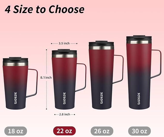 BJPKPK Insulated Tumbler with Handle, 22oz Insulated Tumblers with Lid and Straw, Stainless Steel Metal Water Bottles, Coffee Travel Mugs, Cups, Charming Red