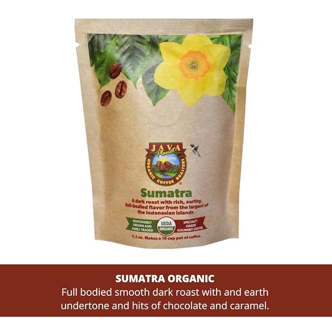 Sampler Variety Pack, Low Acid Organic Coffee Beans: Whole Bean, Mold-Free & Stomach Friendly, by Java Planet - Arabica Gourmet Coffee, 1.32 LBs of coffee packaged in six 3.2 oz bags