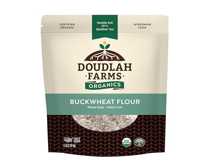 Organic Buckwheat Flour 5 lb - Non-GMO, USDA Organic, Gluten Free, Vegan - For Baking Bread, Pancakes, and More! Grown In USA, Farmed From Regenerative Soil by Doudlah Farms