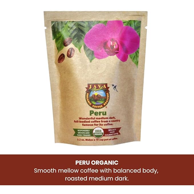 Sampler Variety Pack, Low Acid Organic Coffee Beans in Linen Gift Bag: Whole Bean, Mold-Free & Stomach Friendly, by Java Planet - Arabica Gourmet Coffee, 1.32 LBs of coffee packaged in six 3.2 oz bags
