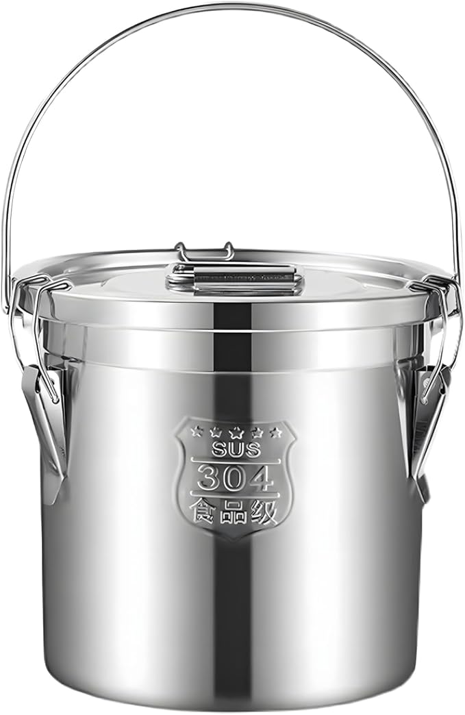 6L 1.5 gal Stainless Steel airtight Canister with Hand Airtight Lid Metal Storage Bucket, 304 Durable Food Storage Containers for Flour, Grain, Oil, Rice, Sugar Cereals Dispenser