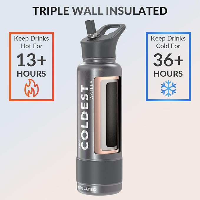 Coldest Insulated Water Bottle with Straw Lid - Stainless Steel Metal Insulated Bottle for Men & Women (Stardust Glitter, 40 oz)
