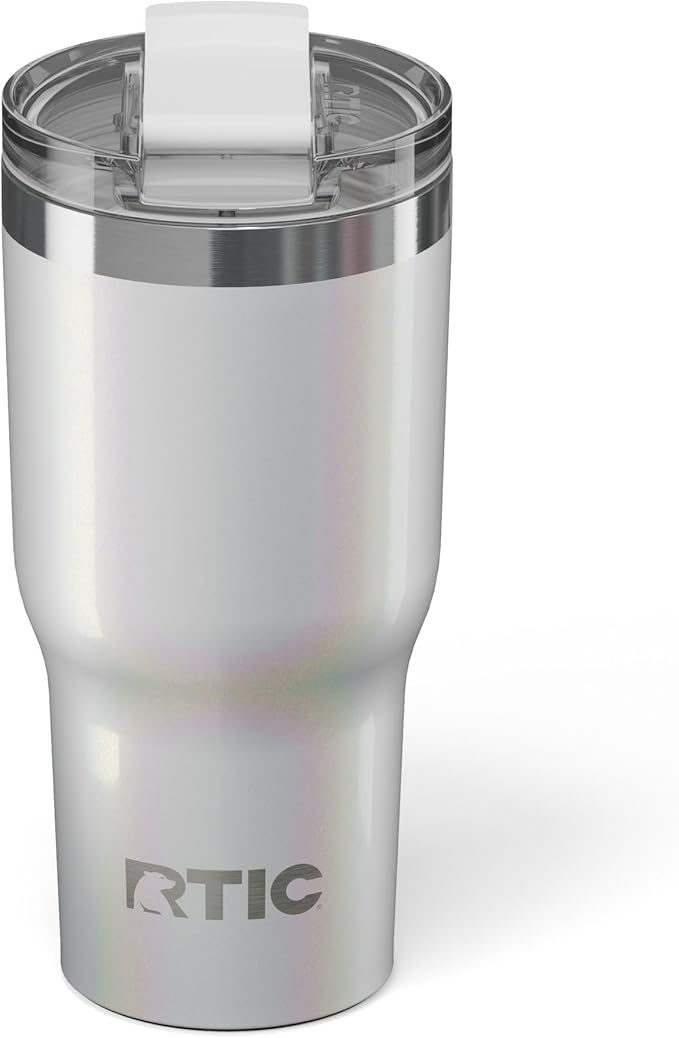 RTIC 20oz Essential Tumbler with Lid, Ceramic Lined, Insulated, Stainless Steel, Metal, Double Wall Vacuum-Insulation, Travel Cup for Iced Coffee, Tea, Hot and Cold Drink, Cool Grey Glitter