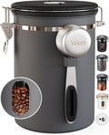 Veken Coffee Canister with Window,Airtight Stainless Steel Kitchen Food Storage Container, Date Tracker & Scoop for Grounds Coffee, Beans, Tea, Flour, Cereal,Sugar,22OZ,Grey