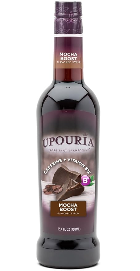 Upouria Mocha Boost Coffee Syrup Flavoring, 100% Vegan, Gluten-Free, Kosher, 750 mL Bottle (Pack of 2) with Coffee Syrup Pump