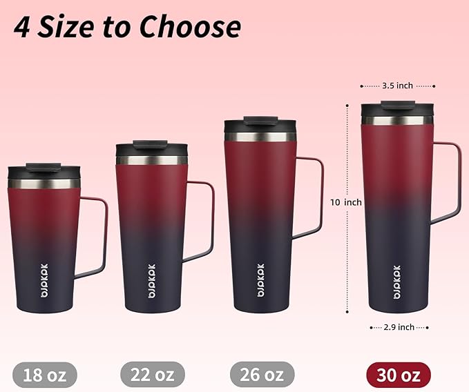 BJPKPK Insulated Tumbler with Handle, 30oz Insulated Tumblers with Lid and Straw, Stainless Steel Metal Water Bottles, Coffee Travel Mugs, Cups, Charming Red