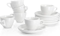 Sweese 2 Ounce Espresso Cups with Saucers, Porcelain Espresso Cups Set of 6 - White