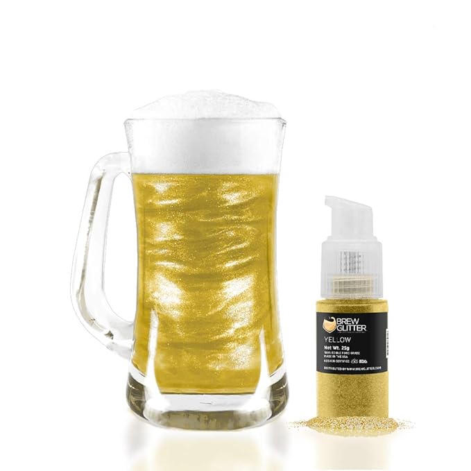 Yellow BREW GLITTER Edible Glitter For Drinks, Cocktails, Beer, Garnish Glitter & Beverages | KOSHER & HALAL Certified | 100% Edible & Food Grade | Vegan, Gluten, Nut Free (25g Spray Pump, Yellow)