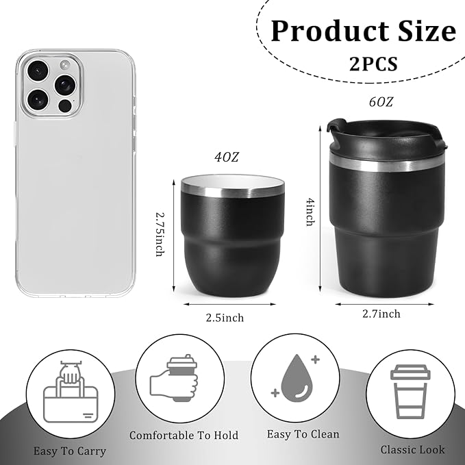 4oz Espresso Cups, Insulated Espresso Cups Set of 2, Expresso Shots Cup, Stainless Steel Shot Glasses for Coffee, Portable Espresso Travel Mug for Camping