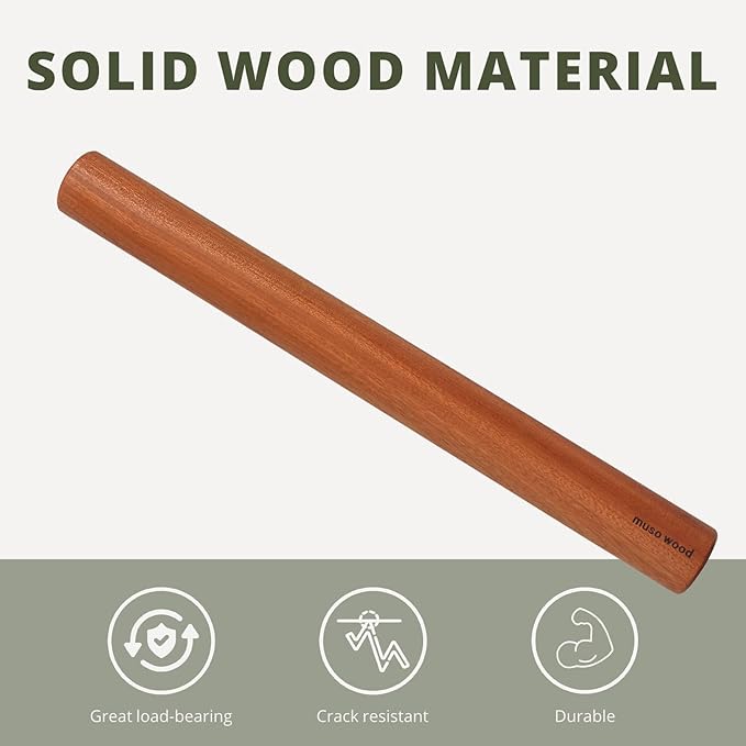 Muso Wood Sapele Wooden Dowel Rolling Pin for Baking,Tapered Roller for Fondant, Pie Crust, Cookie, Pastry (Dowel 17.5inch)