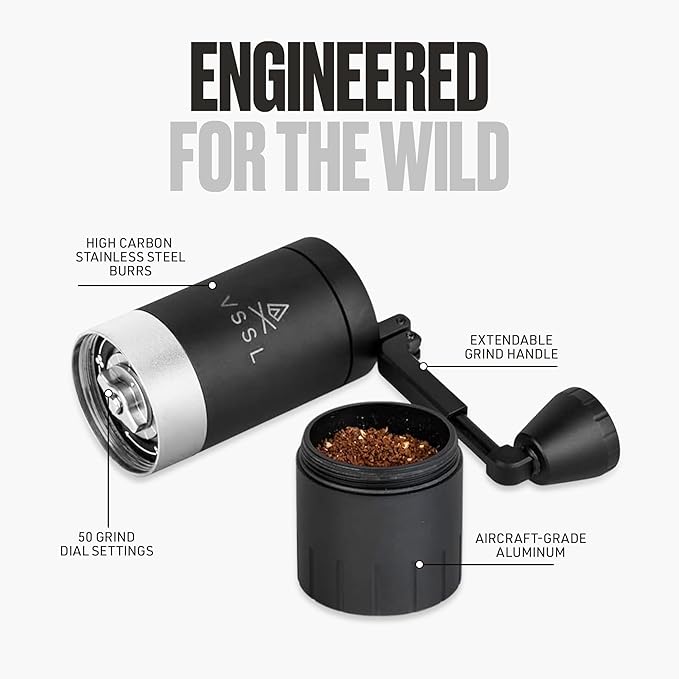 Java G25 Coffee Manual Coffee Grinder, Up To 25 Gram Capacity, Stainless Steel Conical Burr, Black