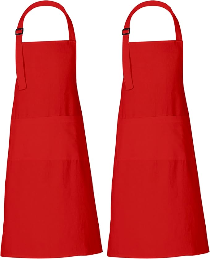 RAJRANG 100% Cotton Cooking Apron with 3 Pockets Kitchen Chef BBQ Adjustable Bib Aprons for Women Men