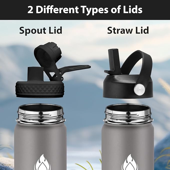 SENDESTAR Stainless Steel Water Bottle, Wide Mouth Water Bottle 24 oz with Straw Lid, Spout Lid, Double Wall Vacuum Insulated Leak Proof, Keeps Liquids Hot or Cold (Graphite)