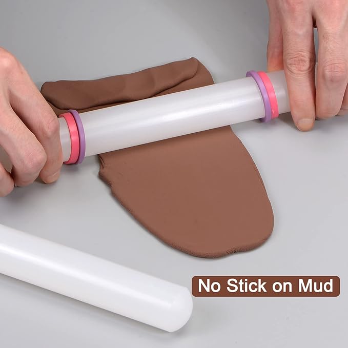 HARFINGTON 2pcs Fondant Rolling Pin 13 Inch x 0.98 Inch Adjustable Guide Rings Non-Stick PP Plastic Fondant Roller Dough Roller Kitchen Decorating Tools for Cookie Pastry Pizza Clay
