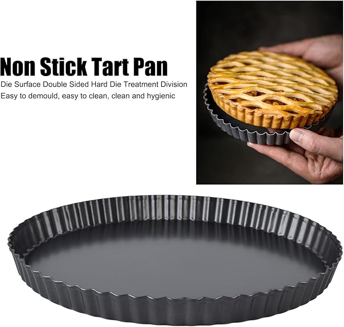Fluted Tart Pan with Removable Bottom, Carbon Steel Round Tart Pan, Deep Baking Dish Pie Plate for Cakes Pies ([Thickened] 13-inch live bottom pie plate)