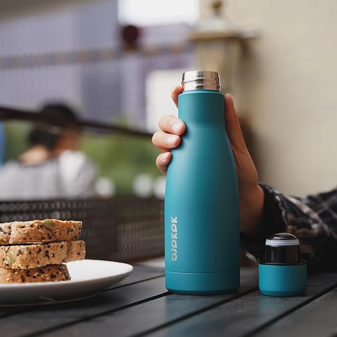BJPKPK 12oz Water Bottles Stainless Steel Double Wall Vacuum Insulated Small Water Bottles for Travel,Lake Blue
