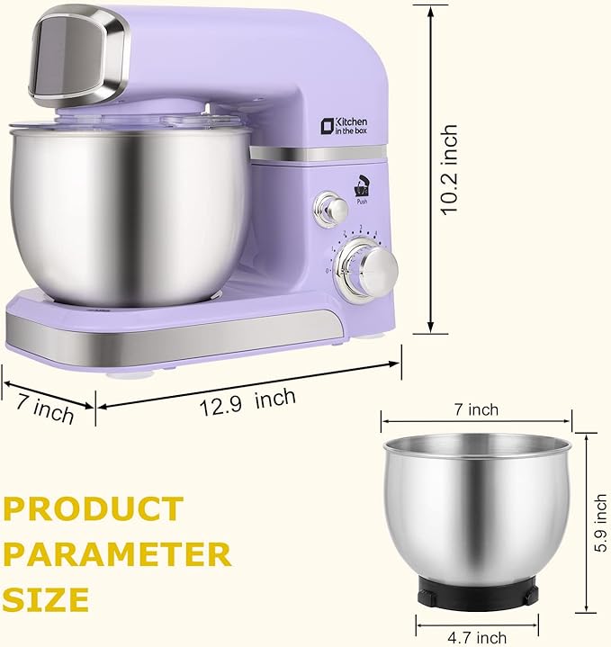 Stand Mixer, Kitchen in the box 3.2Qt Small Electric Food Mixer,6 Speeds Portable Lightweight Kitchen Mixer for Daily Use with Egg Whisk,Dough Hook,Flat Beater (Purple)