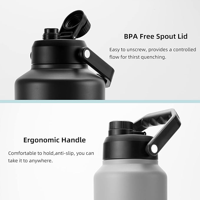 BJPKPK One Gallon(128 oz) Insulated Water Bottle, Dishwasher Safe Stainless Steel Thermos, BPA Free Jug with Ergonomic Handle & Anti-slip Bottom, Large Water Bottle,Stainless Steel