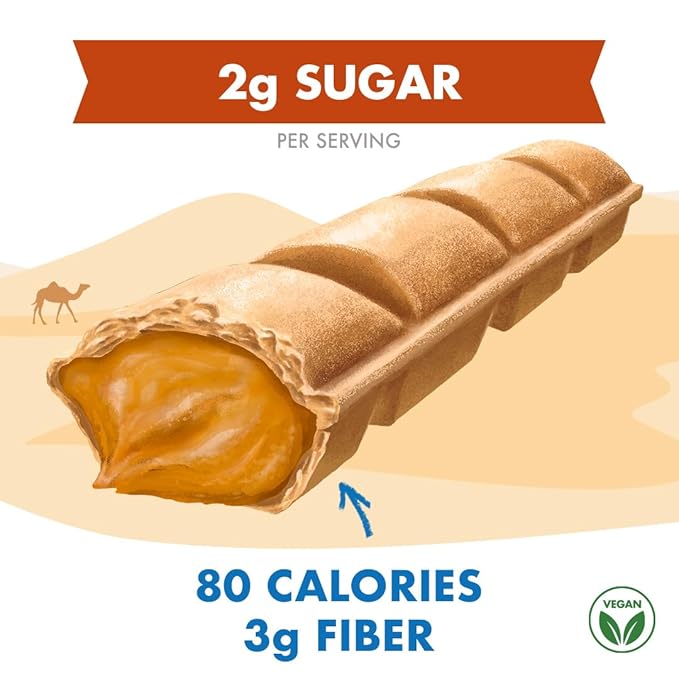 Crispy Dunes Peanut Butter Wafer Sticks – Low-Calorie Snack with Peanut Butter Cream Filling, 90 Calories, Non-GMO, Prebiotic Fiber - 12 Pack