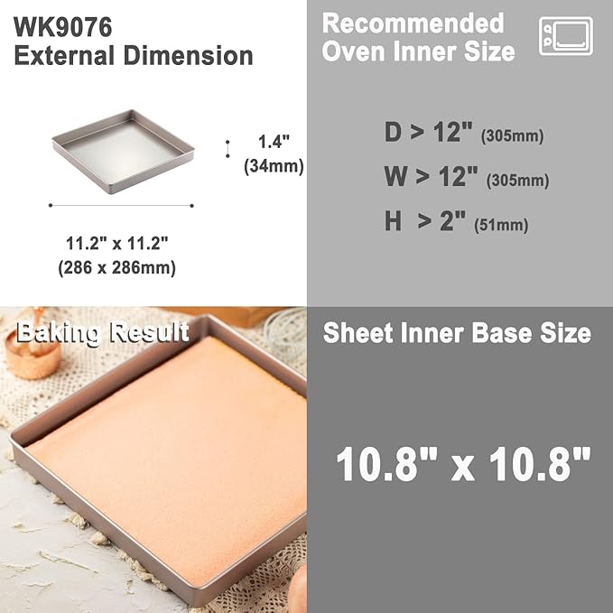 CHEFMADE 11-Inch Baking Sheet Pan, Non-Stick Square Jelly Roll Bakeware for Oven Roasting Meat Bread Battenberg Pizzas Pastries 11.2" x 11.2" x 1.4" (Champagne Gold)