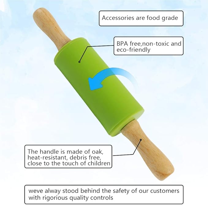 Koogel 9 Inch Mini Kids Rolling Pin, 2 Pcs Small Rolling Pin Handle for Home Kitchen Children Cake