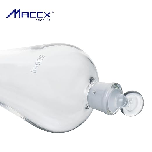 Conical Separatory Funnel with Pear Shape, Vol.500ml, 3.3 Borosilicate Glass Material, Ground-in Glass Stopper and Stopcock, SFG500-001
