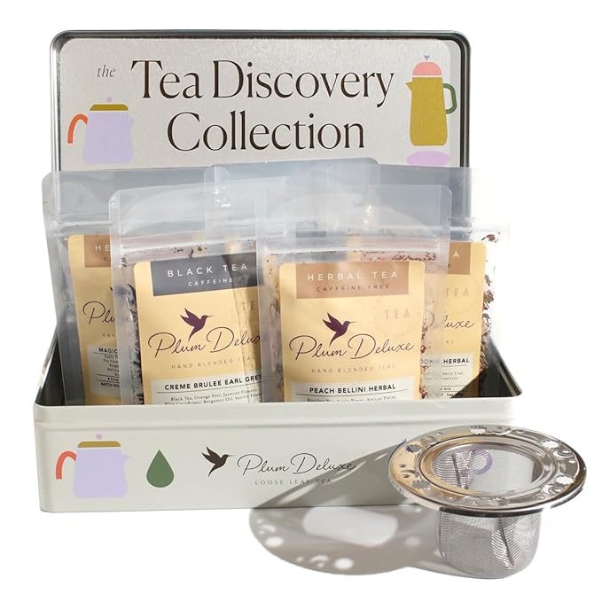 Tea Discovery Collection Assorted Tea Gift Set - 5 Hand-Crafted Loose Leaf Teas, Presentation Gift Box with Loose Leaf Steeper Included - Mixed Caffeine - 5 Unique and Flavorful Teas - 75 Cups