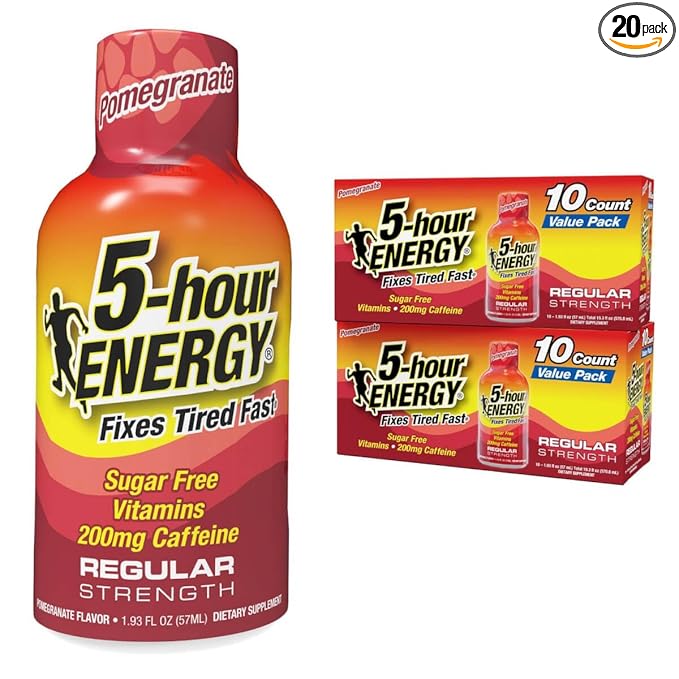 5-hour ENERGY Regular Strength Energy Shot, Pomegranate Flavor, 1.93oz, 20-Pack - Sugar Free
