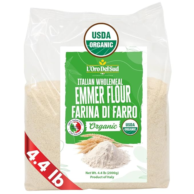 L’Oro Del Sud Organic Farro (Emmer) Flour – 4.4 lb (2 kg), All-Purpose Ancient Grain from Italy