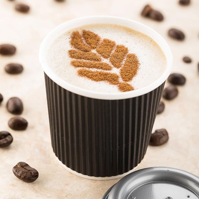 500-CT Disposable Black 4-OZ Hot Beverage Cups with Ripple Wall Design: No Need for Sleeves - Perfect for Cafes - Eco-Friendly Recyclable Paper - Insulated - Wholesale Takeout Coffee Cup